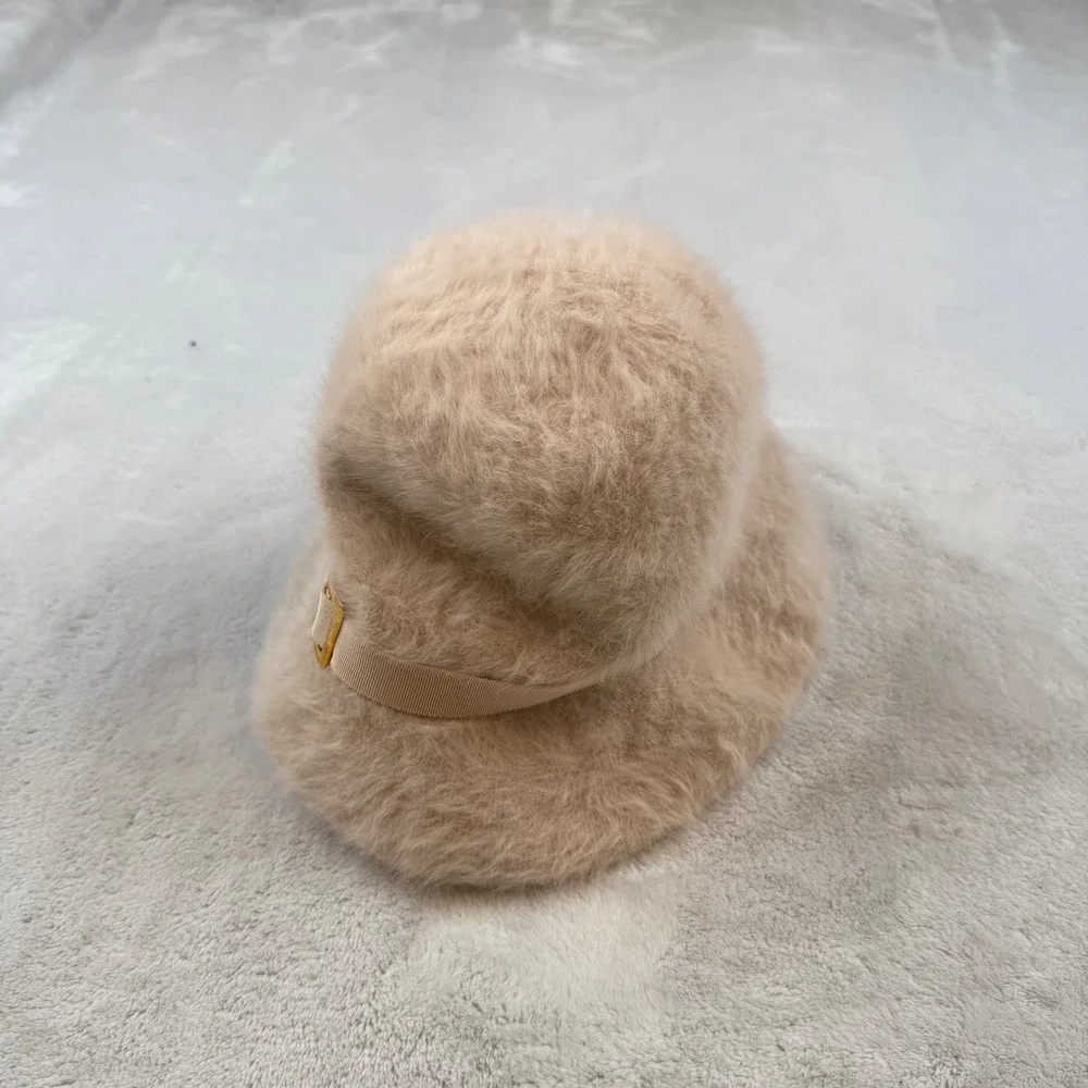 Kangol Furgora Rosalind Hat Pink Beige Rabbit Hair Angora Cloche Bucket